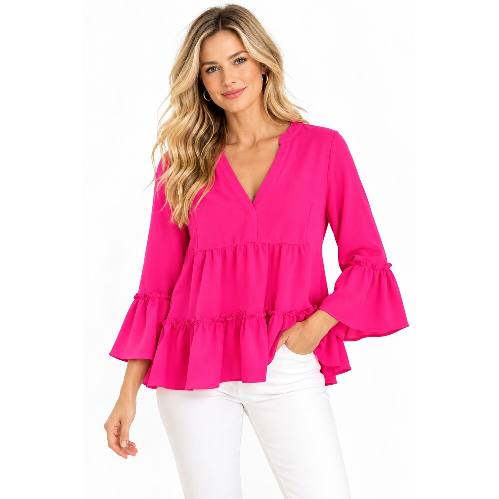 Tuckernuck Pomander Place Bright Pink Kenzo Top Size Small Ruffle Bell Sleeve